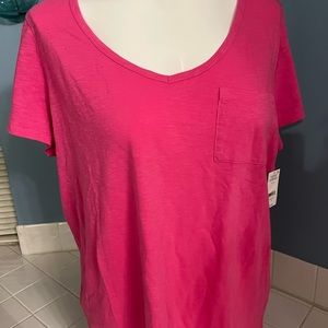 NWT Lord & Taylor V neck short sleeve Pocket T-shirt Pink 1X $24.95